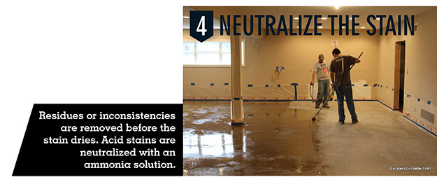 Concrete stain is neutralized with an ammonia solution