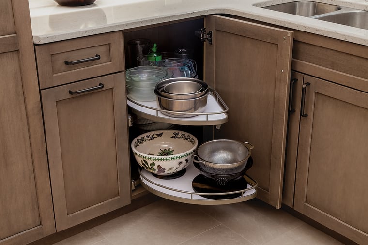 Dura supreme_kitchen-cabinet-lazy susan-Hudson-Cashew-Corner Pullout