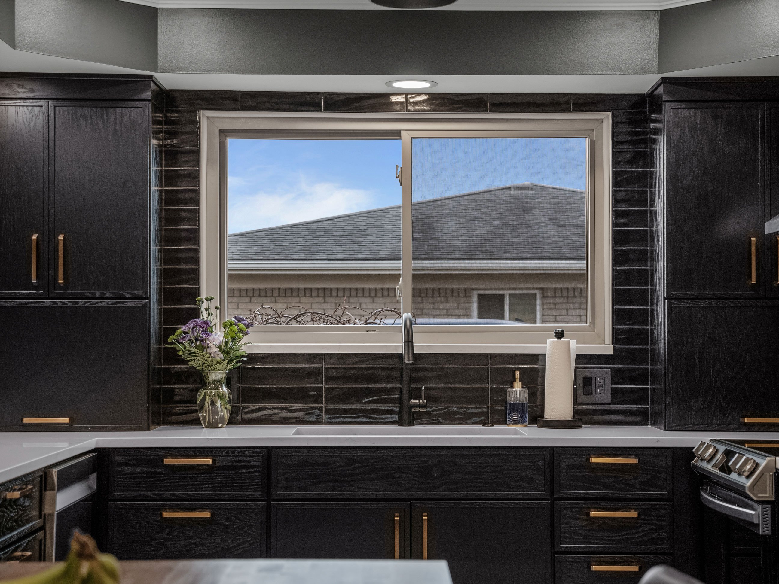 Medallion Cabinetry Apollo door style in Oak painted Carriage Black Classic