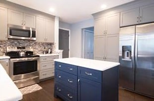 Pioneer Shaker cabinets in maple, painted gray.  Remodel by Jenny Seabert, Paula Allison, and Jeremy Post of Starlite Kitchens
