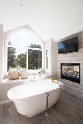 Air jet tub with TV and fireplace