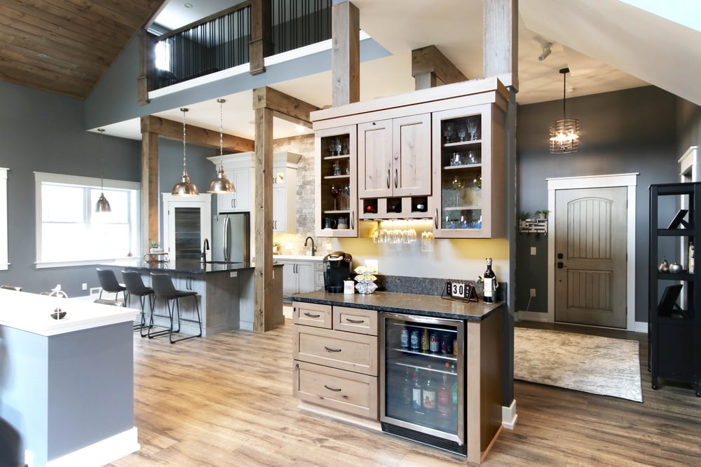 Barndominium bar and multi-use beverage center