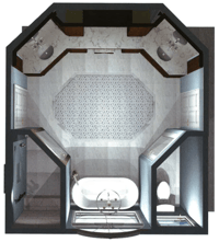 Floorplan and design illustration for octagonal master bath