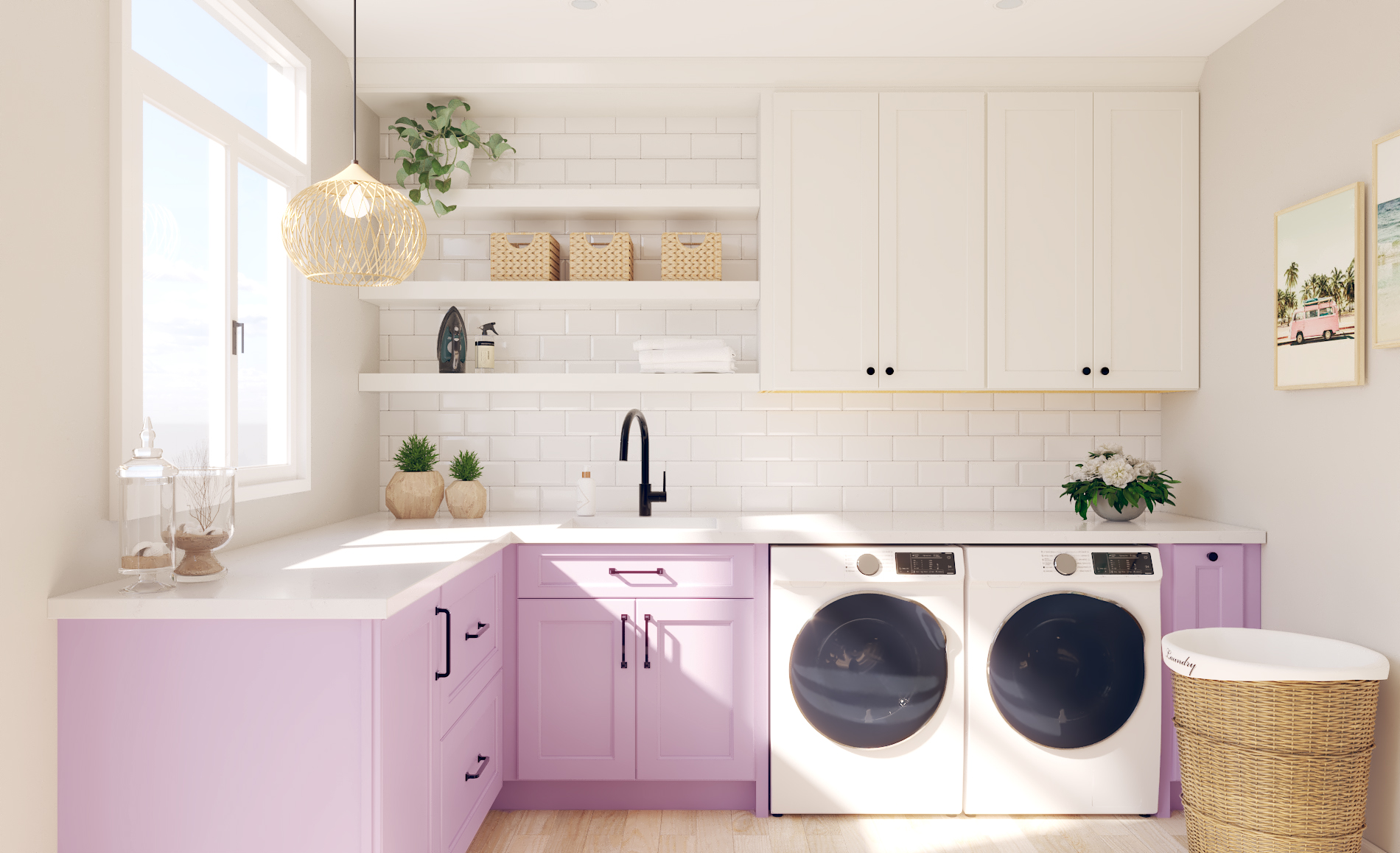 Laundry room featuring Fabuwood Allure Fusion Orchid Purple cabinetry