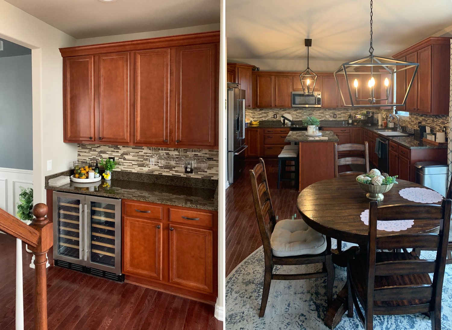 Original kitchen with dark wood cabinetry and flooring