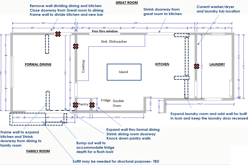 KSI Plan for remodeling first floor spaces including kitchen, formal dining room, and laundry