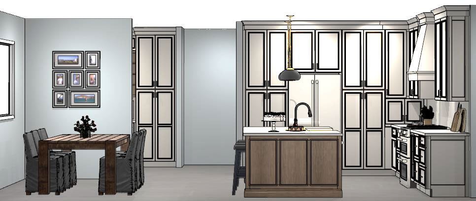 Expanded kitchen rendering showing dining area