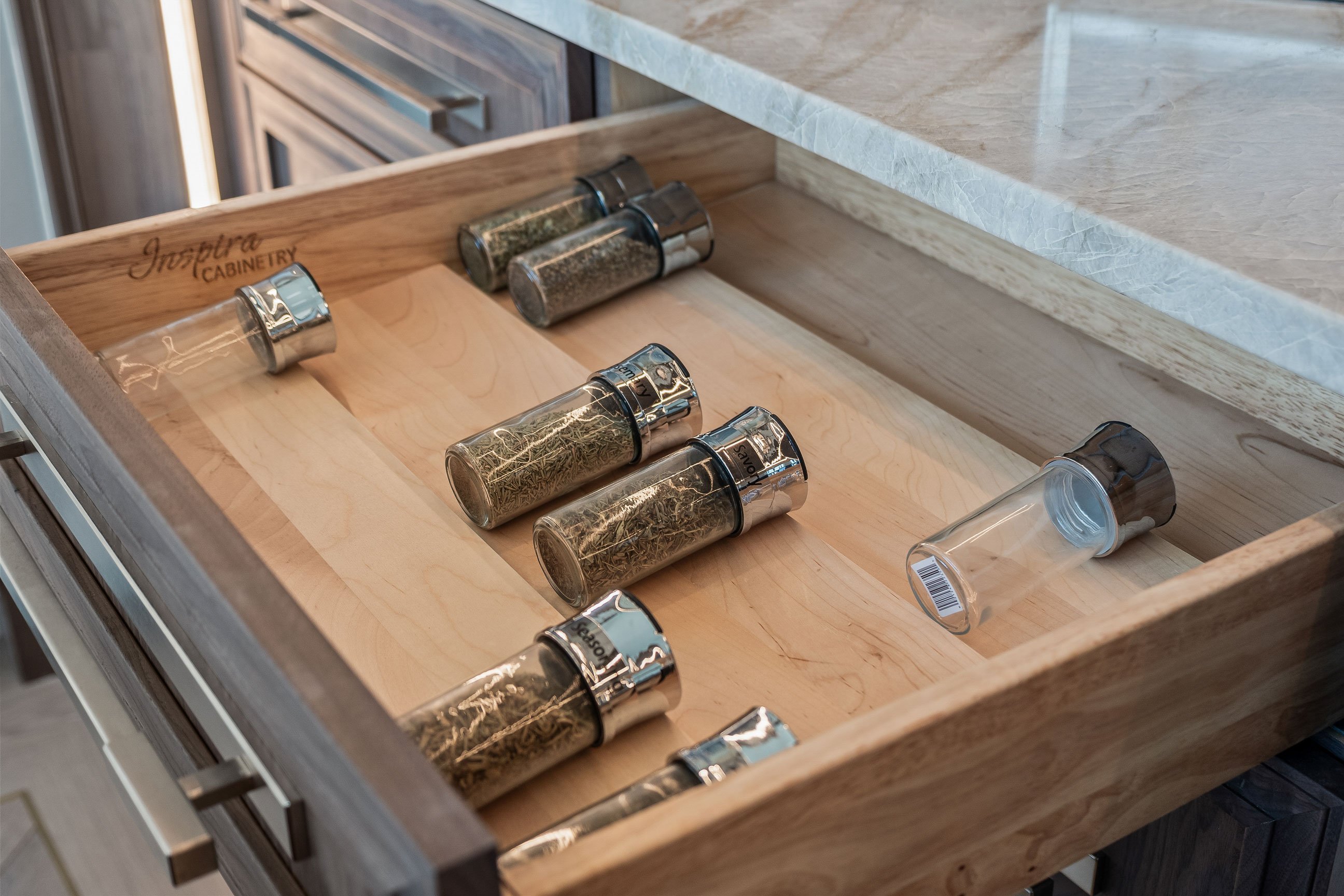 Spice storage flanking range